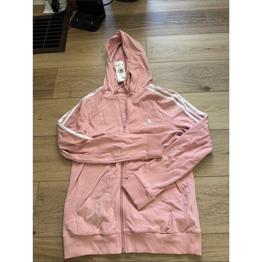 adidas NWT Pink 3-Stripe Full Zip Hooded Jacket Sweatshirt Women’s Size M